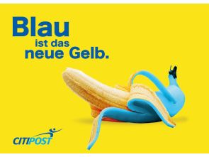 Ganzsachenkarte „Blau ist das neue Gelb - Banane" 